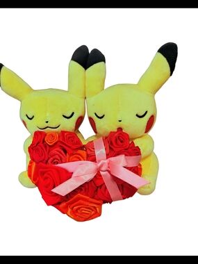 Pokemon Center 2017 Monthly Pair Pikachu Sweetheart Rose Heart Plush